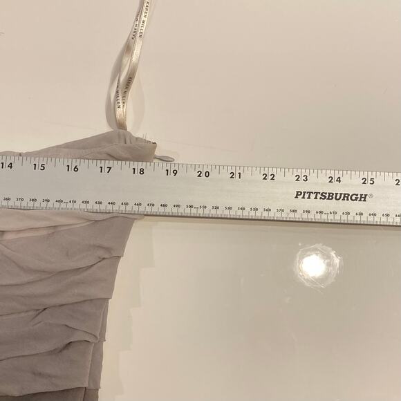 Karen Millen Dress 12 Silk Chiffon Pleated/Ruffle Stripes Grey-Ombre Strapless - Picture 8 of 10